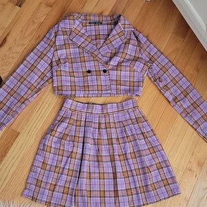 2 PC plaid purple skirt and blazer